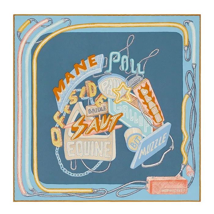 Khăn Lụa Nữ Hermès Chevaloscope Neon Scarf 45 Màu Xanh