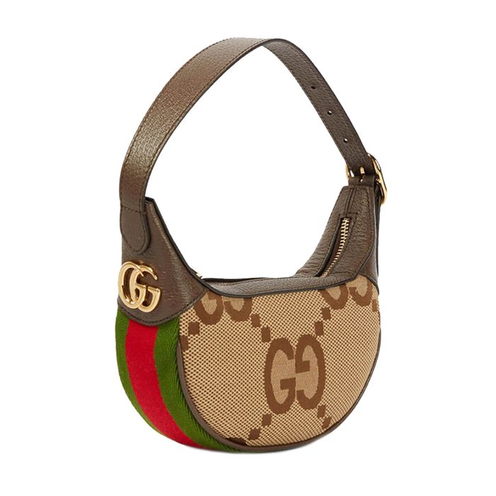 Túi Đeo Vai Nữ Gucci Ophidia Jumbo GG Half Moon Mini Hobo Bag Camel/Ebony Màu Nâu Be