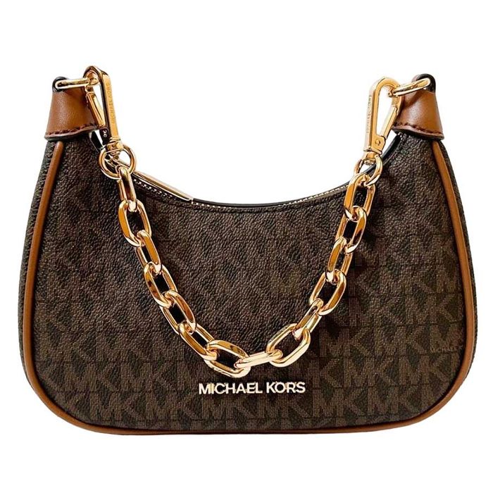 Túi Đeo Vai Nữ Michael Kors MK Zip Mini Cora Crossbody Leather Brown Luggage 35R3G4CC1B Màu Nâu Đen