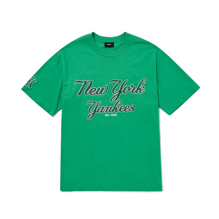Áo Phông MLB Cursive Overfit New York Yankees 3ATSR0224-50GNS Màu Xanh Green Size M
