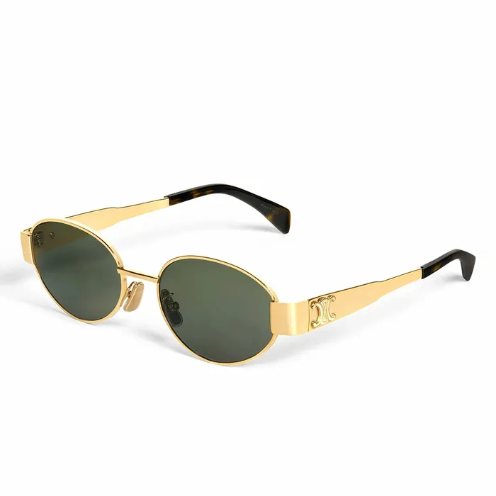 Kính Mát Celine Triomphe Oval Sunglasses CL40235U Màu Xanh/Vàng Gold