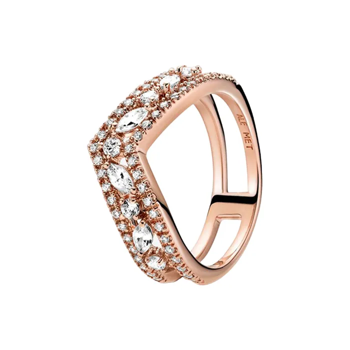 Nhẫn Nữ Pandora Sparkling Marquise Double Wishbone Ring 189095C01 Màu Vàng Hồng Size 56