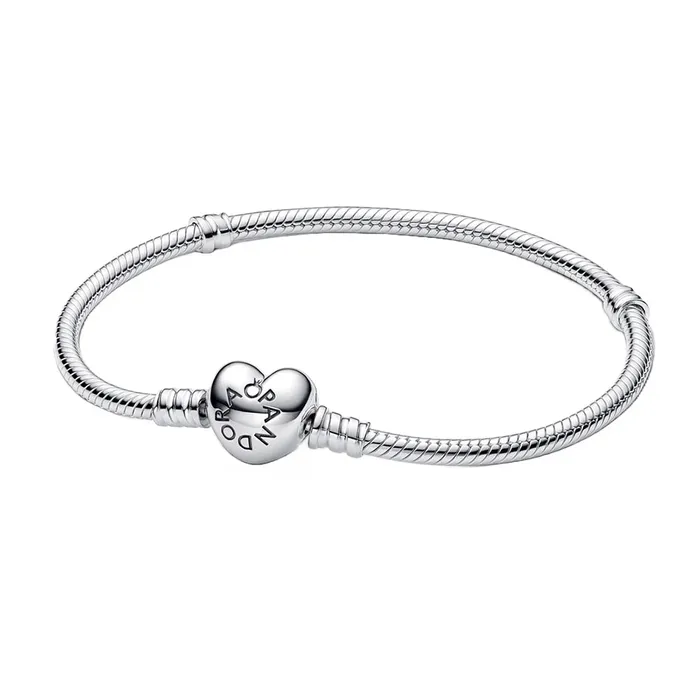 Vòng Đeo Tay Nữ Pandora Moments Heart Clasp Snake Chain Bracelet 590719 Màu Bạc Size 19