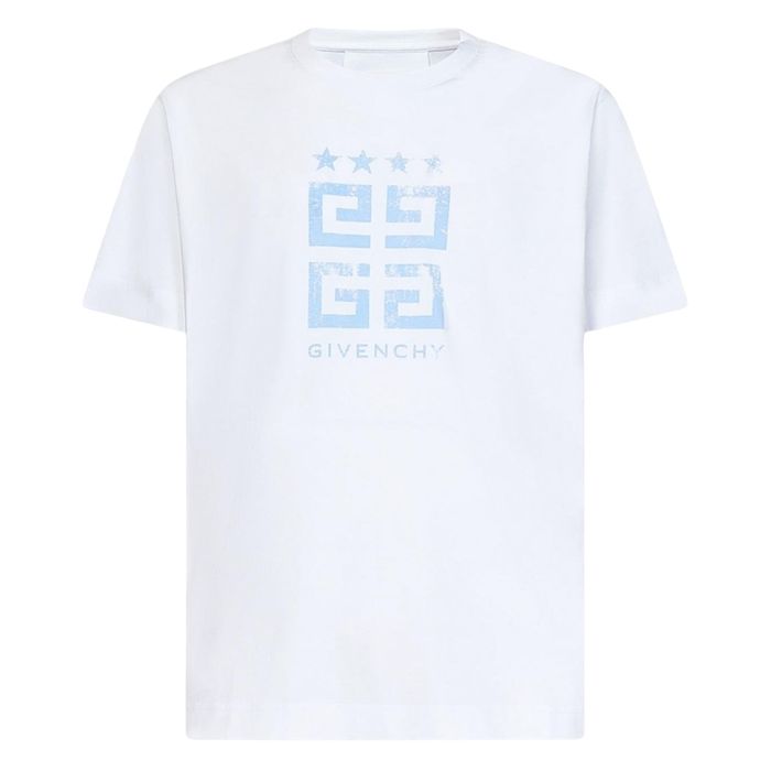 Áo Phông Nam Givenchy White With Logo Printed Tshirt BM716R3YEL100 Màu Trắng