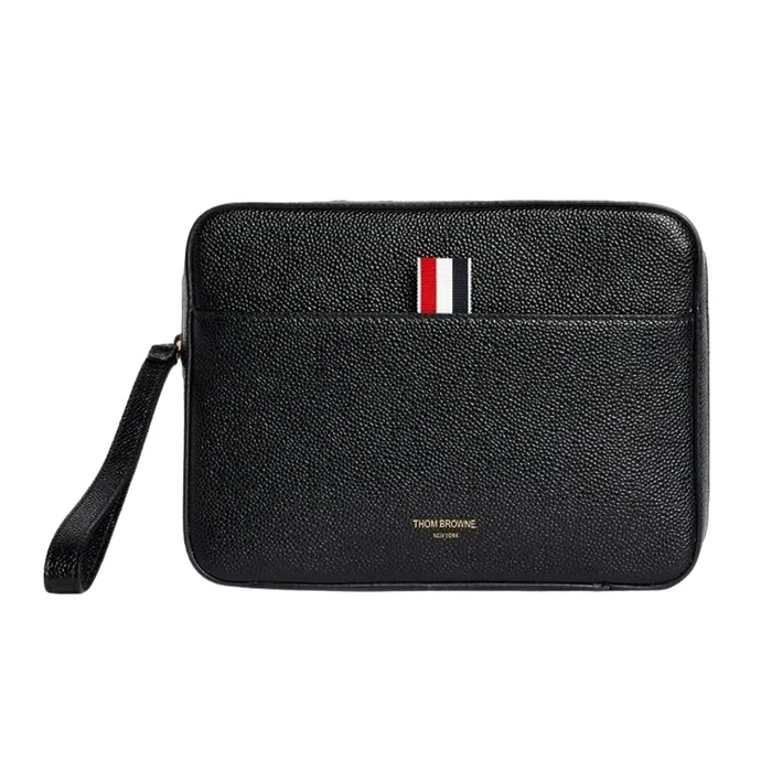 Túi Cầm Tay Nam Thom Browne Clutch Black Leather With RWB Strap MAC067A-00198-001 Màu Đen