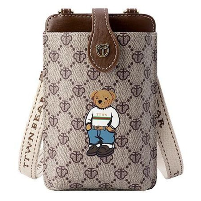 Túi Đeo Chéo Nữ TTWN BEAR TT2349 2348 Lưới Xám Viền Nâu