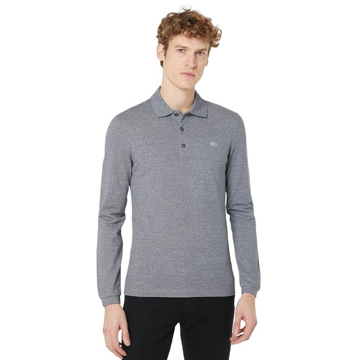 Áo Polo Dài Tay Nam Lacoste Men's Slim Fit Stretch Mini Piqué Polo PH4010 - E8G Màu Xanh Xám Size 3