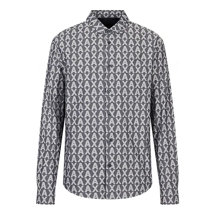 Áo Sơ Mi Nam Armani Exchange Cotton Jacquard All Over Logo Shirt 3RZCL5ZN1XZ185CP Màu Xám Trắng Size XS