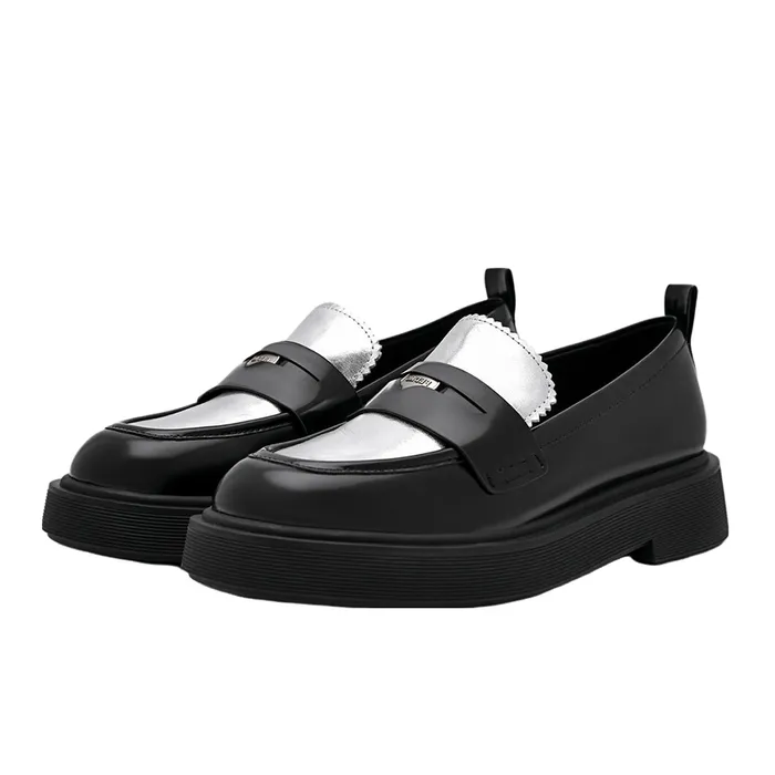 Giày Lười Nữ Pedro Wanda Leather Loafers Black2 66480103 Màu Đen/Bạc Size 38