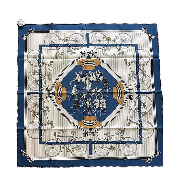 Khăn Lụa Nữ Hermès Scarf 70 Màu Xanh Trắng