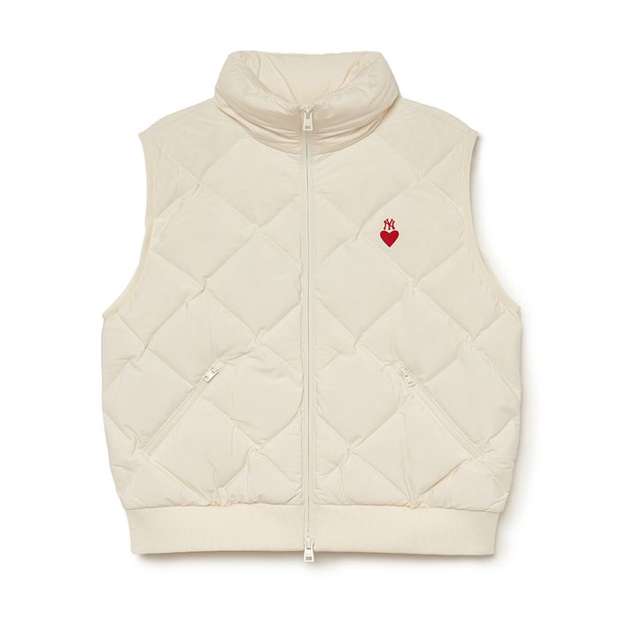 Áo Khoác Phao Ghi Lê Nữ MLB Vest New York Yankees 3FDVH0136-50CRD Màu Kem XS