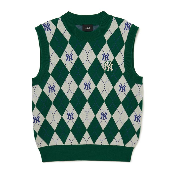 Áo Len MLB Vests Argyle Monogram Vest New York Yankees 3FKPM0334-50GNS Màu Xanh Green
