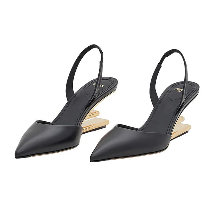 Giày Cao Gót Nữ Fendi Black Leather Medium Heel Slingbacks 8J8403NA7F0QA1 Màu Đen Size 37.5