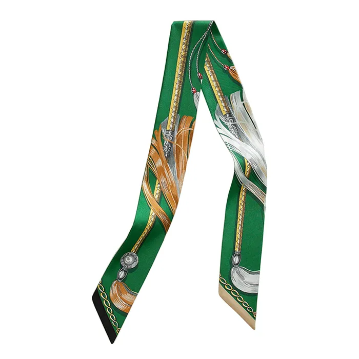 Khăn Nữ Hermès Cavalcades Twilly Émeraude / Beige Doré / Rouge Màu Xanh Green