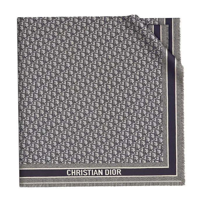 Khăn Quàng Cổ Dior Oblique Shawl Scarf Màu Xanh Navy/Xám