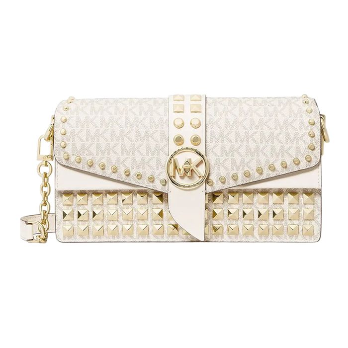 Túi Đeo Vai Nữ Michael Kors MK Greenwich Studded Logo Shoulder Bag 30H1GGRL2B Màu Trắng Kem