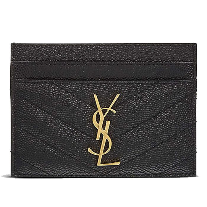 Ví Nữ Yves Saint Laurent YSL Card Holder With Gold Logo Vàng Màu Đen