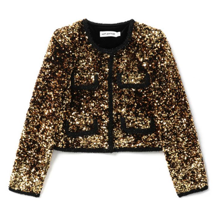Áo Khoác Nữ Self-Portrait Sequin Cropped Jacket Màu Đen Vàng Size 6UK