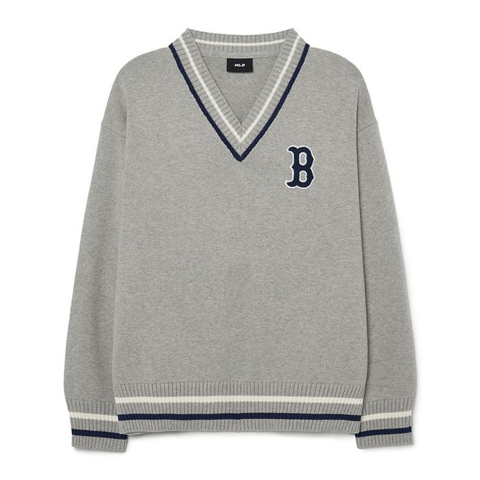 Áo Len MLB Overfit Varsity Boston Red Sox 3AKPV0131-43MGS Màu Xám Nhạt