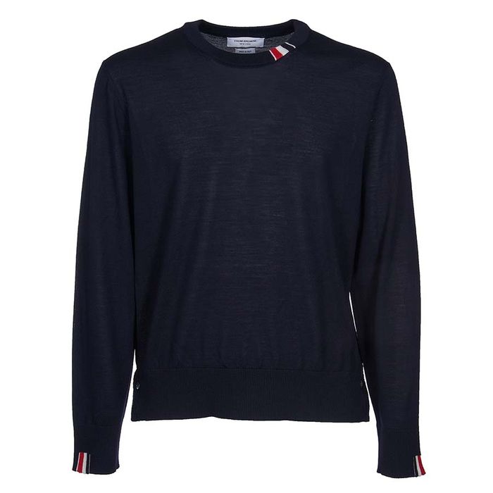 Áo Len Nam Thom Browne With Tricolor Intarsia At Neck MKA474AY1014415 Màu Xanh Navy