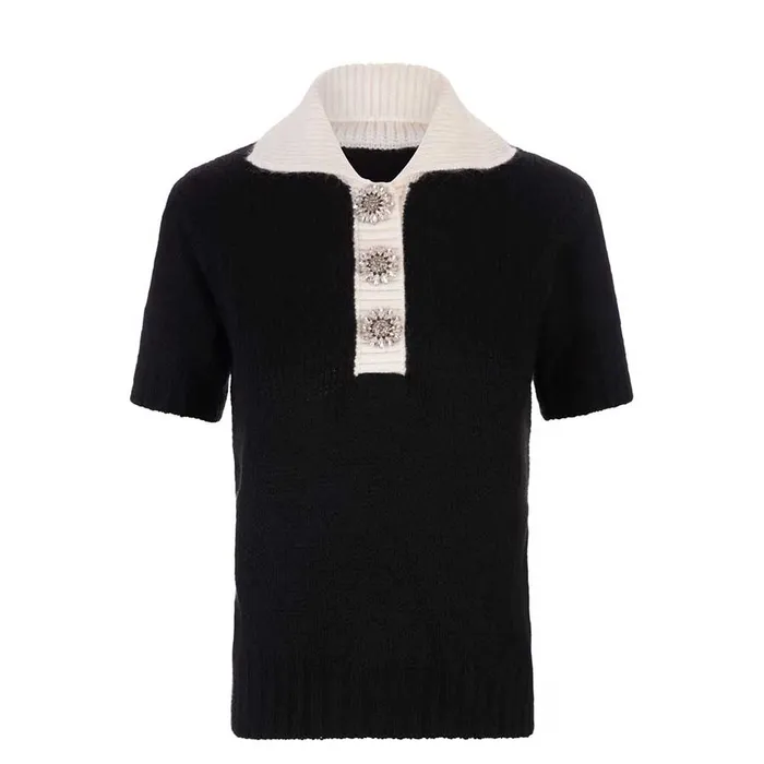 Áo Len Nữ Valentino Embellished Button Short-Sleeved  Màu Đen Size XS