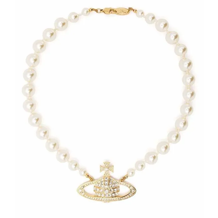Dây Chuyền Nữ Vivienne Westwood Bas Relief Pearl-Chain Choker Màu Vàng