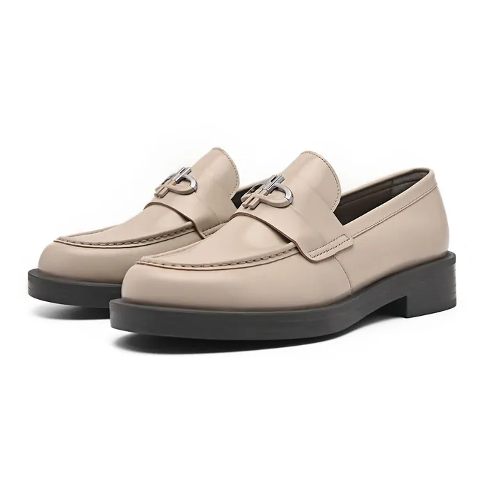 Giày Lười Nữ Pedro Icon Leather Loafers Taupe 66600007 Màu Kem