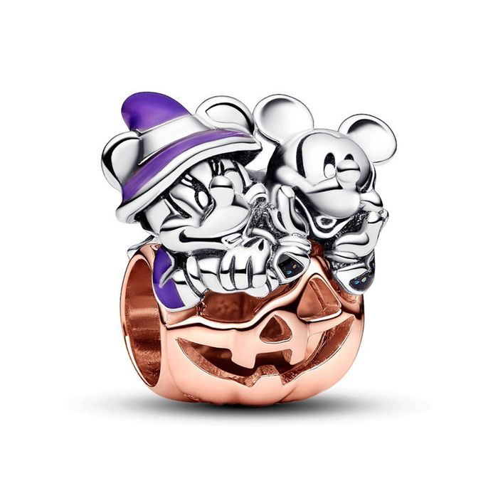 Hạt Vòng Charm Pandora Disney Mickey Mouse & Minnie Mouse Halloween Pumpkin Charm 782816C01 Phối Màu