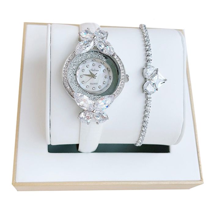 Set Đồng Hồ + Vòng Đeo Tay Nữ Melissa F12073 Màu Trắng Bạc 