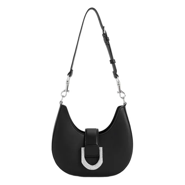 Túi Đeo Vai Nữ Charles & Keith CNK Gabine Leather Crystal-Embellished Hobo Bag Noir 20271341 Màu Đen