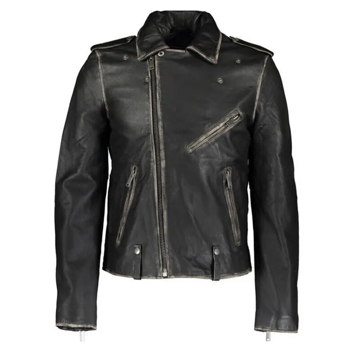Áo Khoác Da Bolongaro Black Vintage Antique Leather Biker Jacket Màu Đen Size S