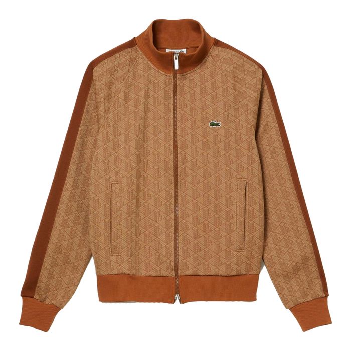 Áo Khoác Nam Lacoste Men's Regular Fit Monogram Print Zip Sweatshirt SH0072 - ZWM Màu Nâu Size 3