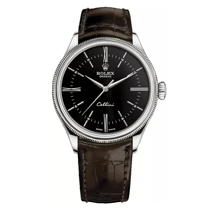 Đồng Hồ Nam Rolex Cellini Time 39mm White Gold Black Brown Strap 50509-0022 Màu Nâu