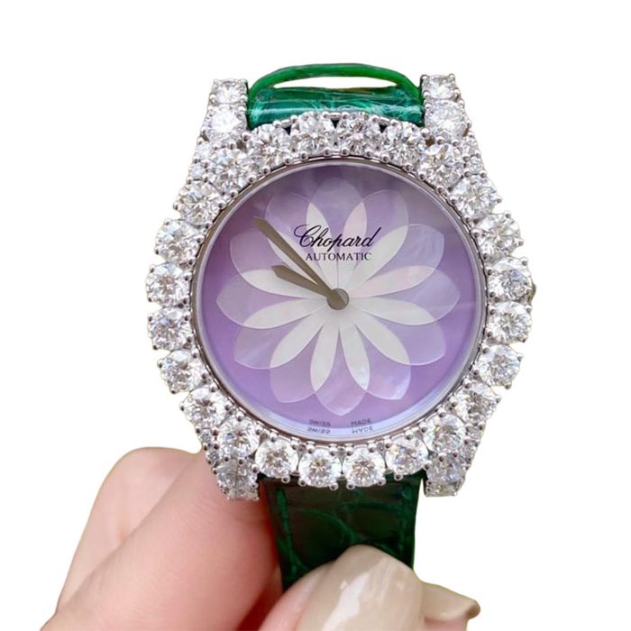 Đồng Hồ Nữ Chopard L’heure Du Diamant Floral White Gold 36mm Màu Xanh Tím