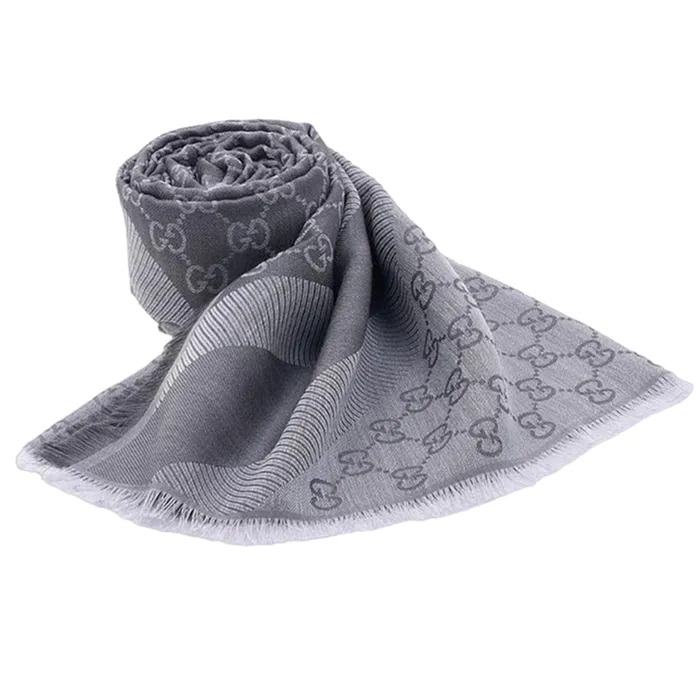 Khăn Quàng Cổ Gucci Wool Silk GG Jacquard Print Scarf 281942 3G704 1962 Màu Ghi Xám