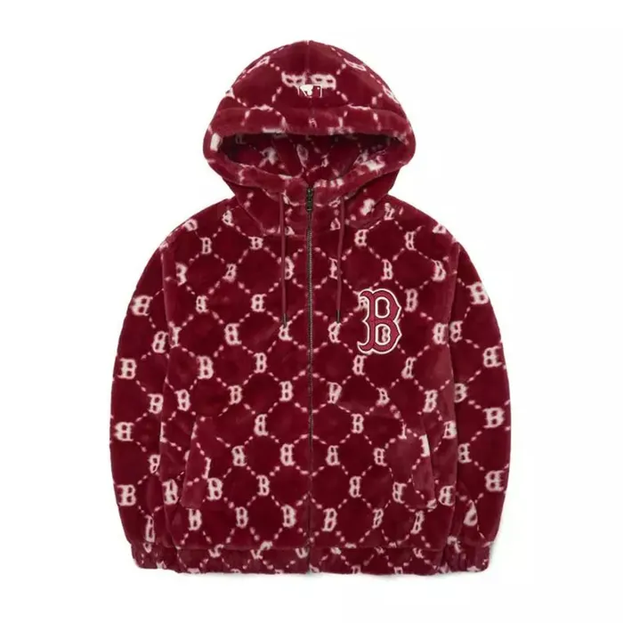 Áo Khoác Lông MLB Diamond Monogram All Over Hood Eco Fur Jumper Boston Red Sox 3AFDM0226-43WIS Màu Đỏ Size XS