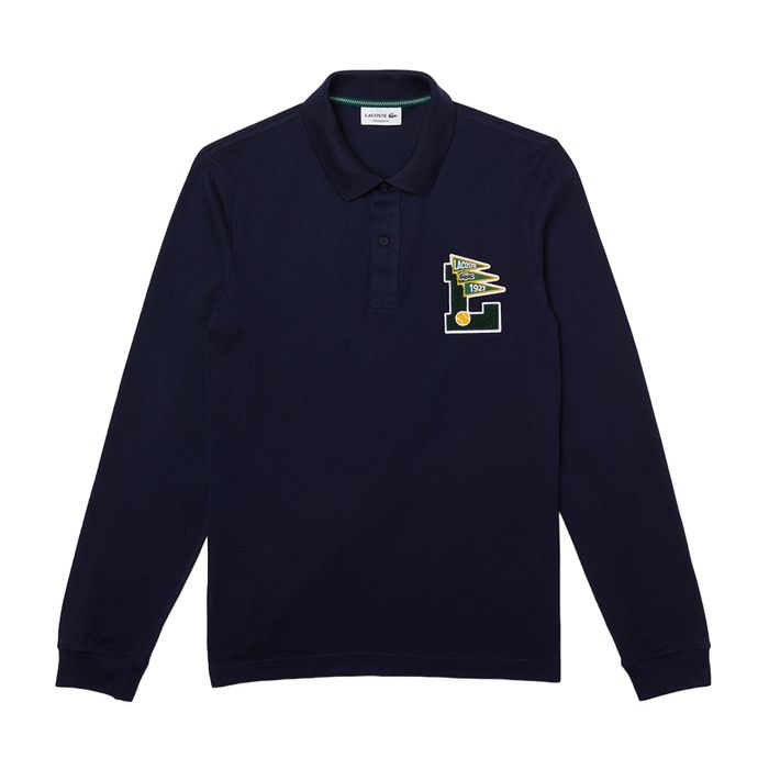 Áo Polo Dài Tay Nam Lacoste Men's Regular Fit L Badge Piqué Polo PH7727L Màu Xanh Navy Size 3