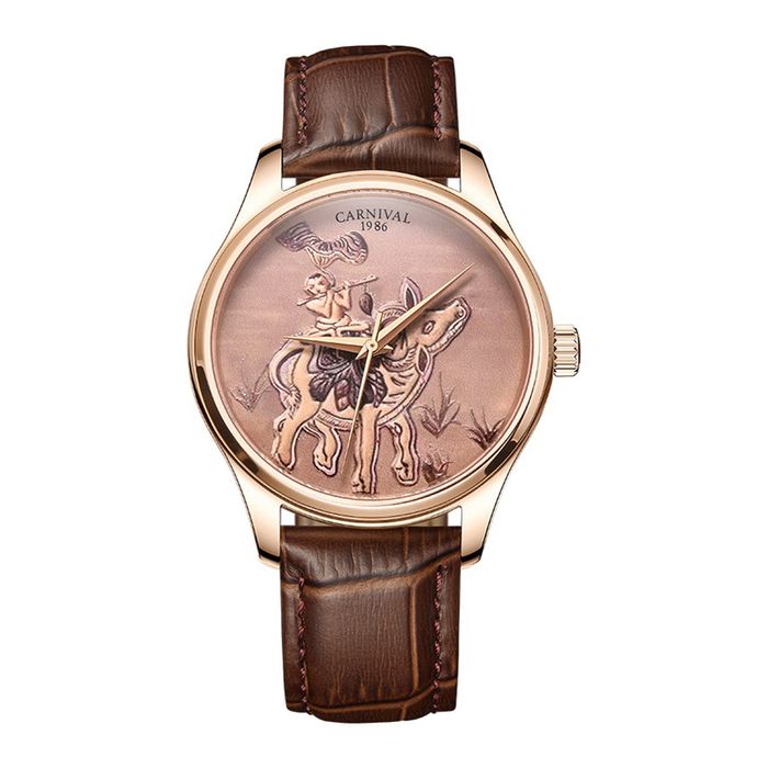 Đồng Hồ Nam I&W Carnival Chú Bé Chăn Trâu Thổi Sáo CNV515G4 Màu Nâu Vàng