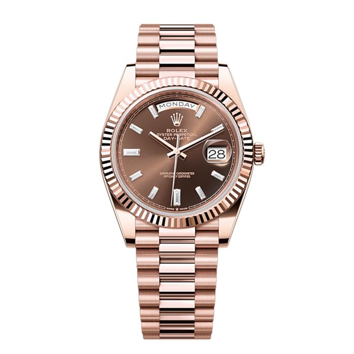 Đồng Hồ Nam Rolex Day-Date 40mm Rose Gold Chocolate Dial Màu Vàng Hồng