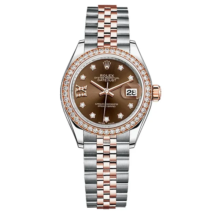 Đồng Hồ Nữ Rolex Lady Datejust 28mm Chocolate Star Diamond 279381 Màu Demi (Vàng Hồng - Bạc) Date 2025