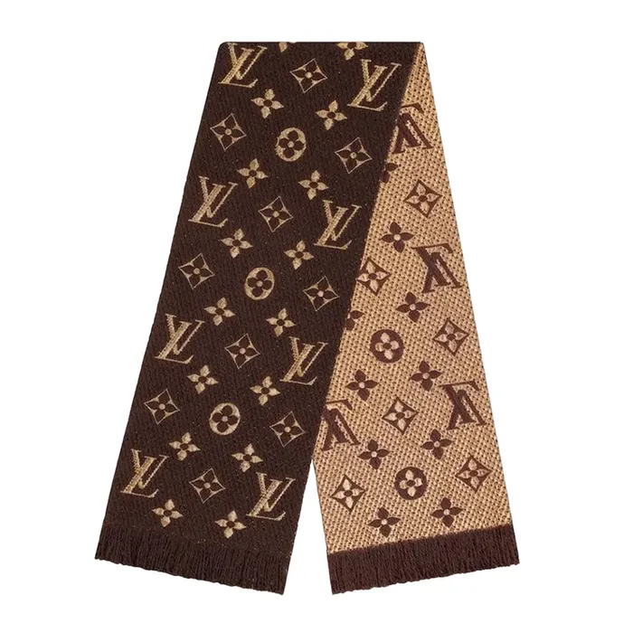 Khăn Quàng Cổ Louis Vuitton Brown Wool & Silk Logomania Shine Scarf Màu Nâu