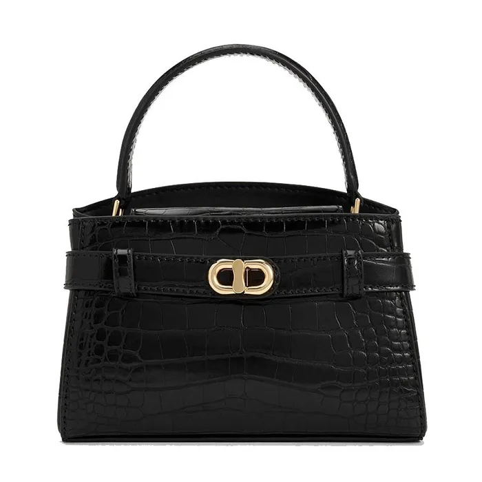 Túi Xách Nữ Charles & Keith CNK Aubrielle Croc-Effect Top Handle Bag Black 50270880-1 Màu Đen