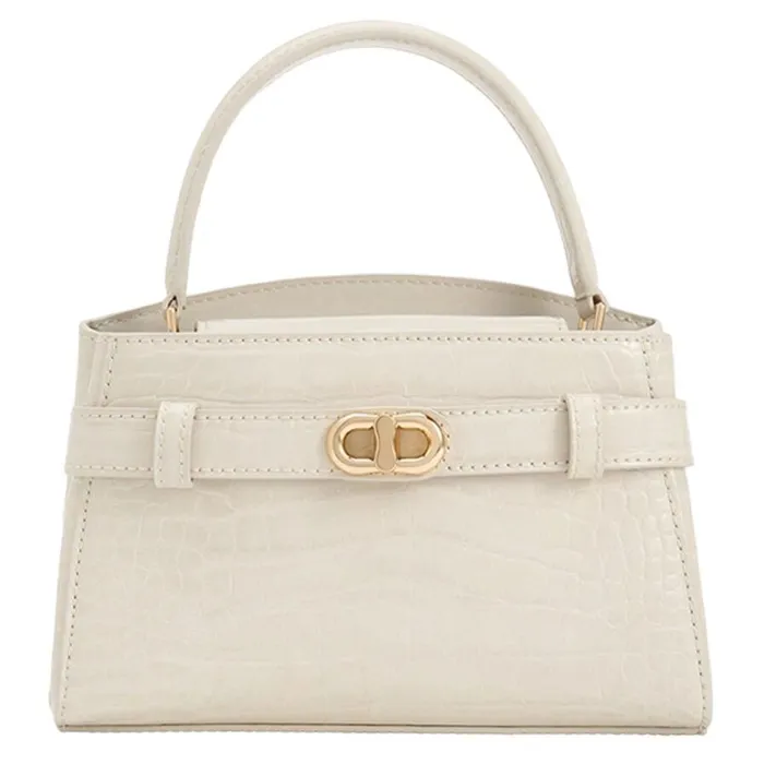 Túi Xách Nữ Charles & Keith CNK Aubrielle Croc-Effect Top Handle Bag Ivory CK2-50270880-1 Màu Trắng Ngà