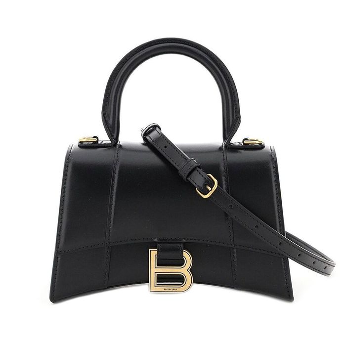 Túi Xách Tay Nữ Balenciaga Hourglass Gold Hardware Crossbody XS Black Leather 5928331QJ4M1000 Màu Đen