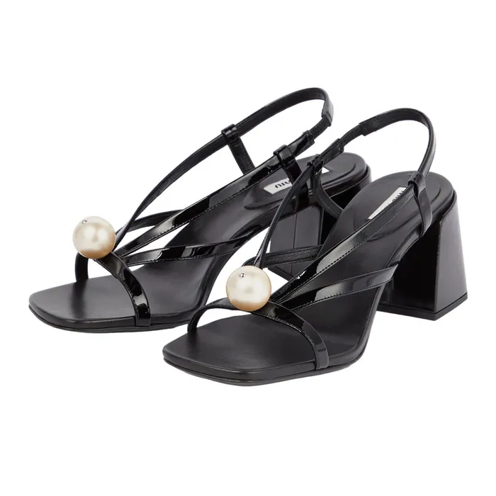 Dép Cao Gót Nữ Miu Miu Embellished Patent Leather Sandals Màu Đen Size 38