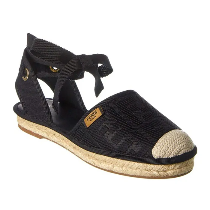 Dép Sandal Nữ Fendi Roam Espadrilles Màu Đen Trắng Size 38