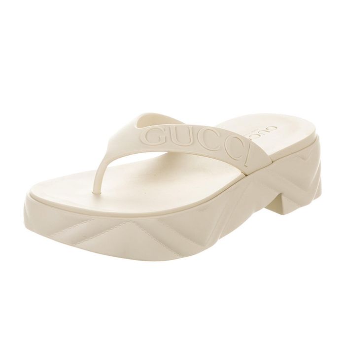 Dép Xỏ Ngón Nữ Gucci Tarifa Rubber Platform Flip Flops White Màu Trắng Kem Size 35