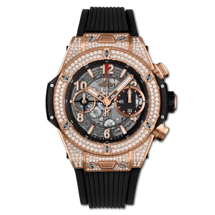 Đồng Hồ Nam Hublot Unico King Gold 42mm Pave Diamond Orginal Màu Vàng Đen