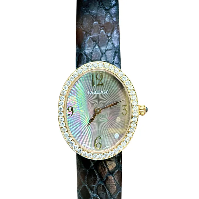 Đồng Hồ Nữ Fabergé Anastasia Quartz Diamond Màu Đen Vàng