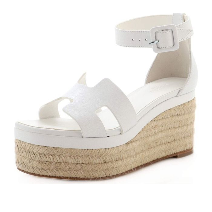 Giày Cao Gót Nữ Hermès Women's Elda Wedge Espadrilles Leather Màu Trắng Size 38